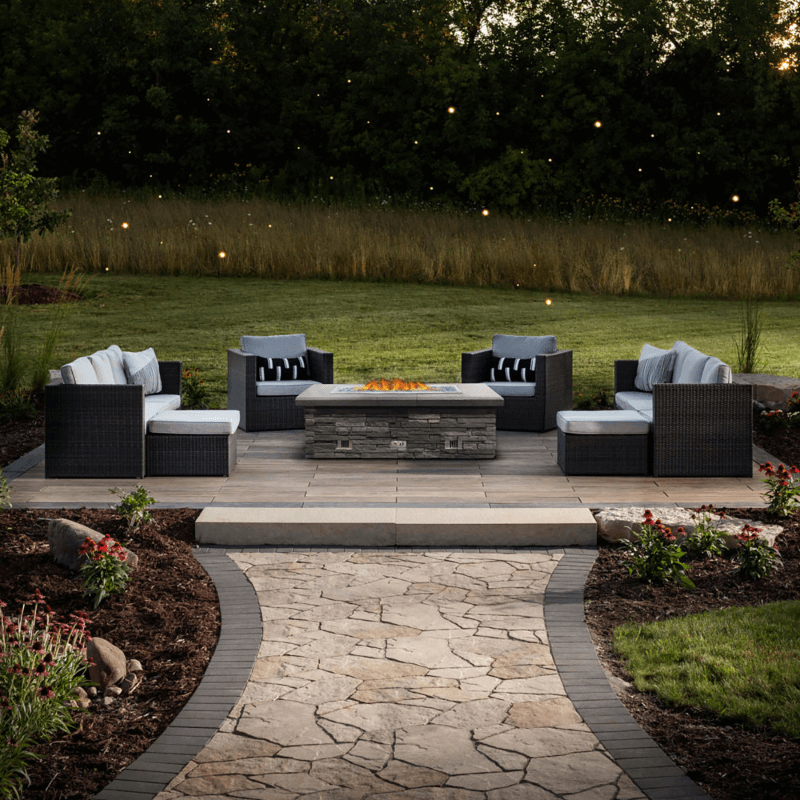 Pavers walkway with fire pit