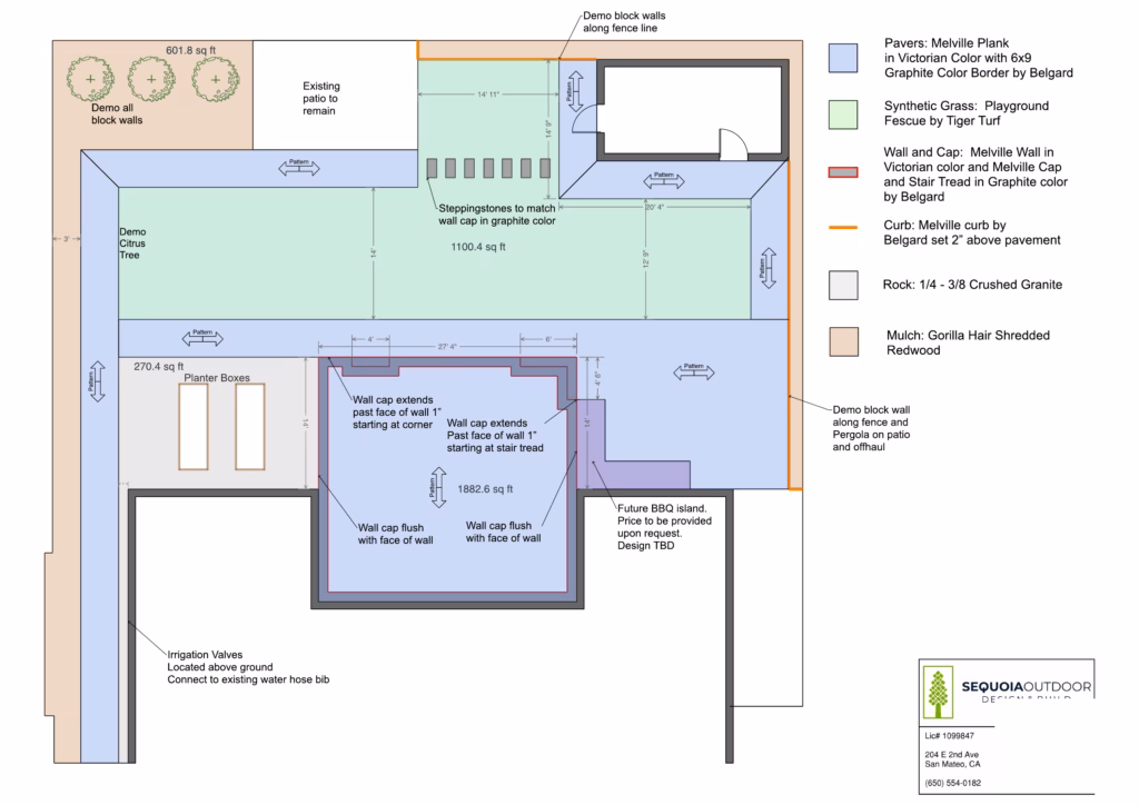 Outdoor living project in San Jose — design plan diagram. Sequoia Outdoor.