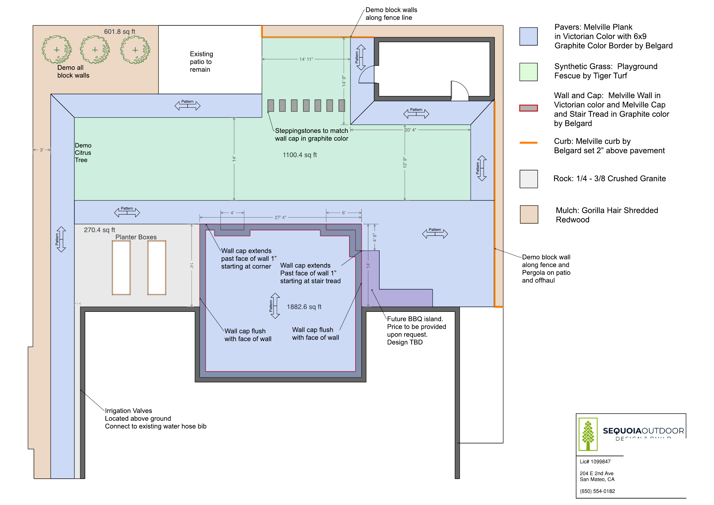 Outdoor living project in San Jose — design plan diagram. Sequoia Outdoor.