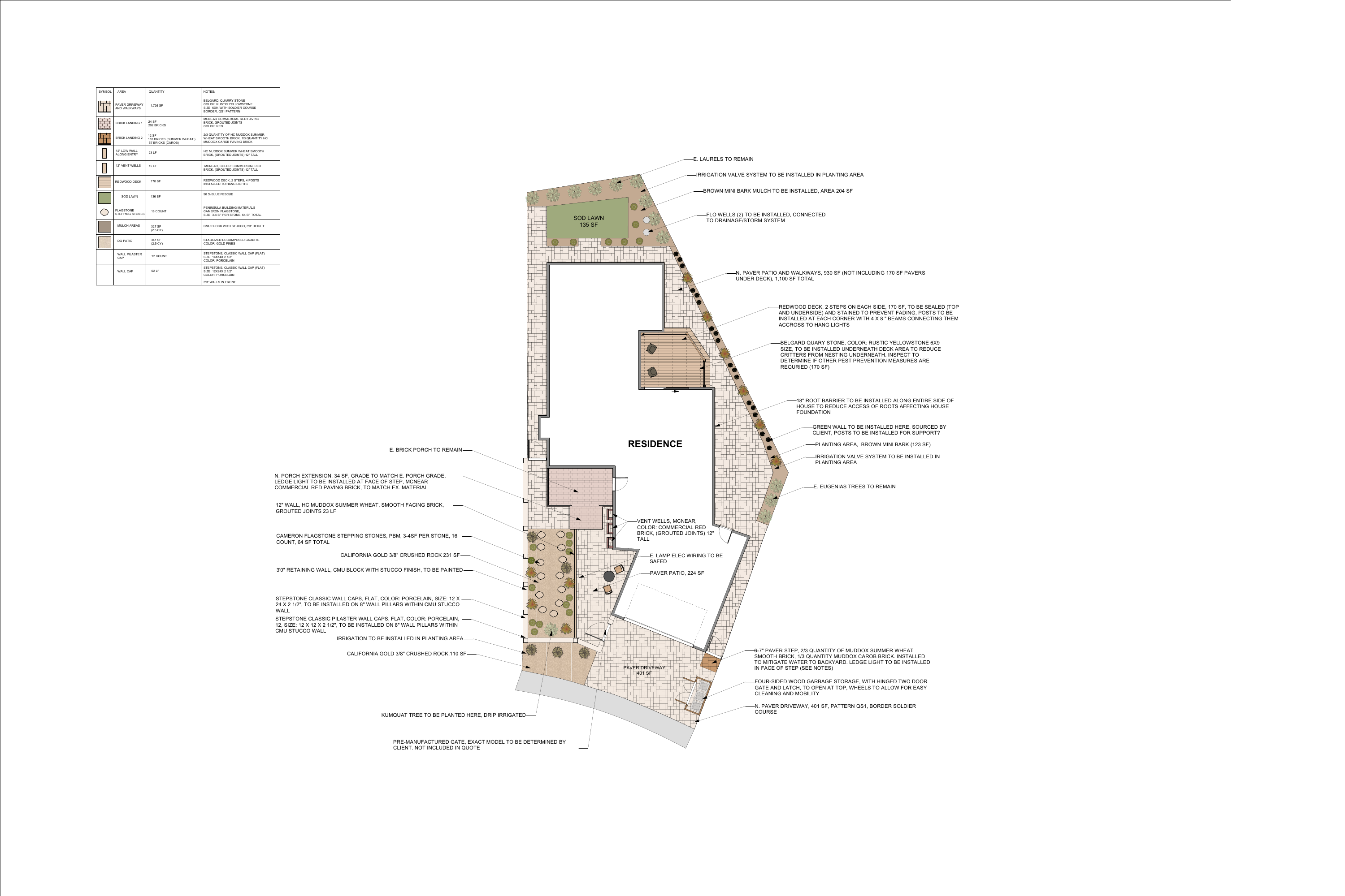 Outdoor living project in San Mateo — design plan diagram. Sequoia Outdoor.