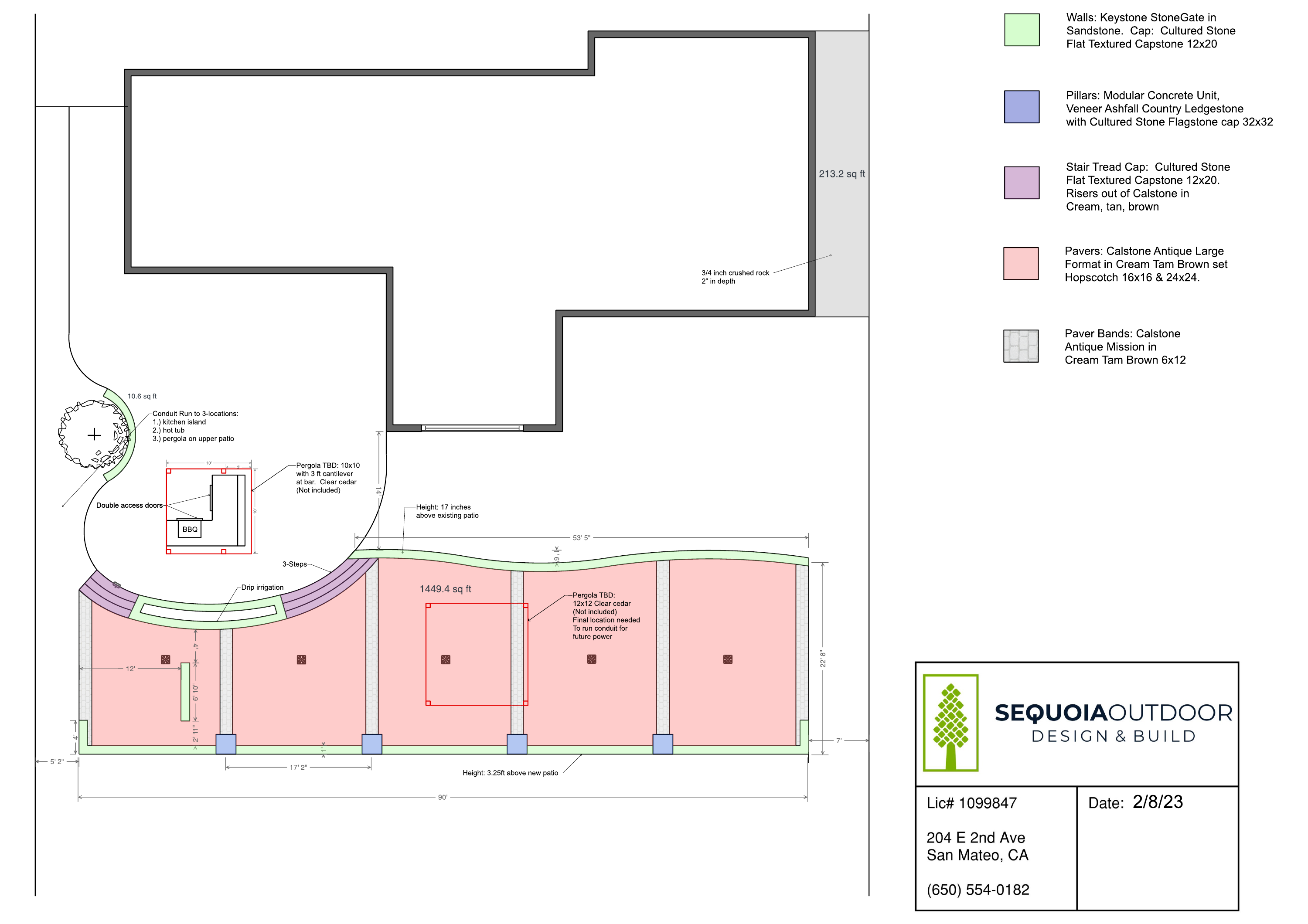 Outdoor living project in Sugarloaf, San Mateo — design plan diagram. Sequoia Outdoor.