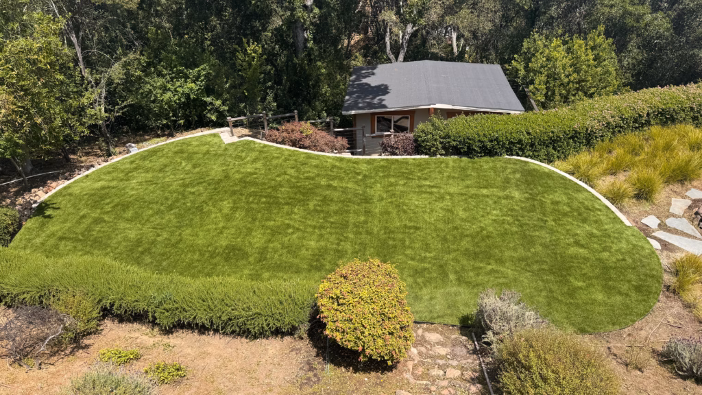 Curved Hillside Turf and Stone Walls in Woodside Glens