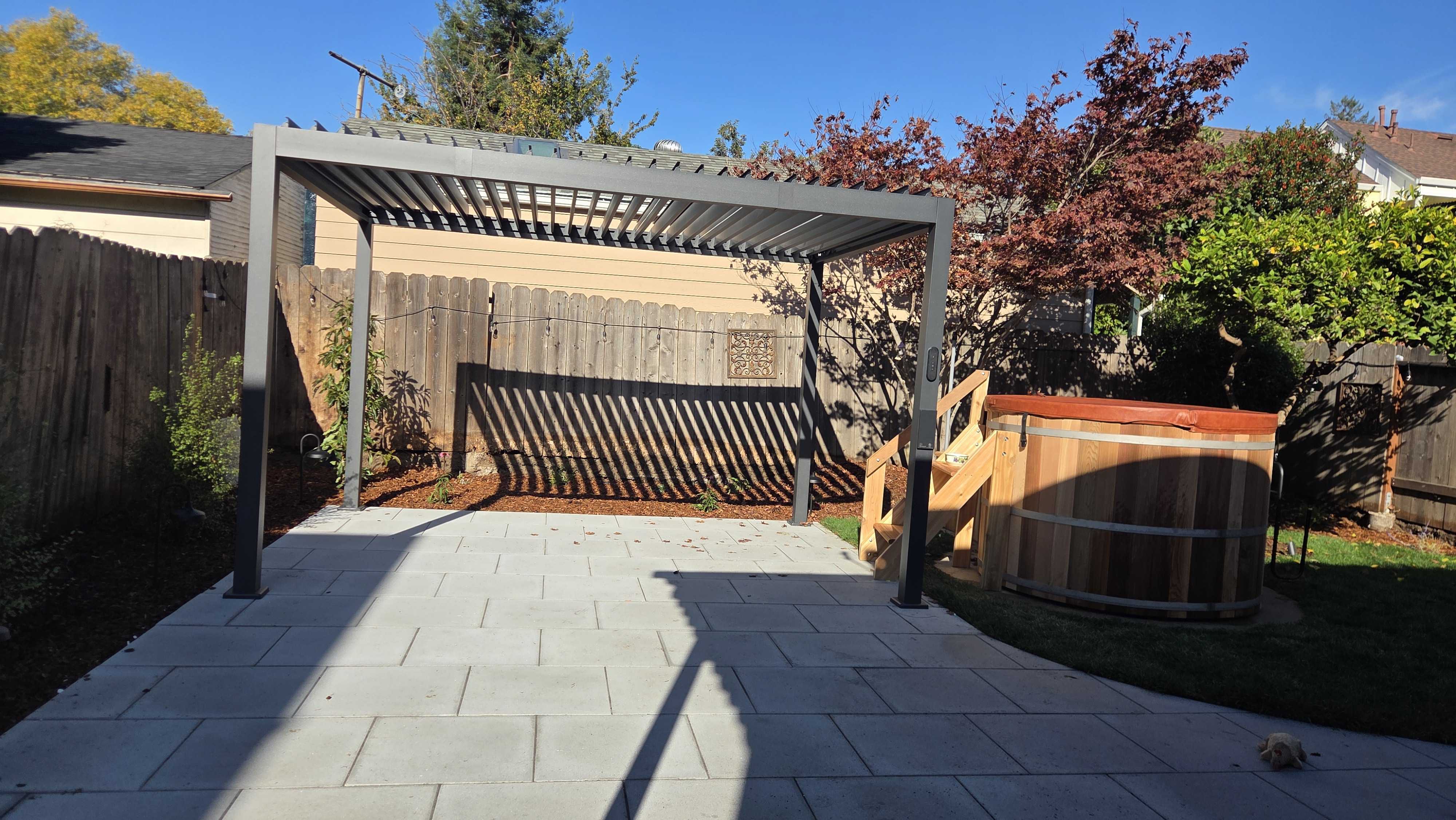 Louvered Pergola, Paver Patio and Hot Tub in Alameda