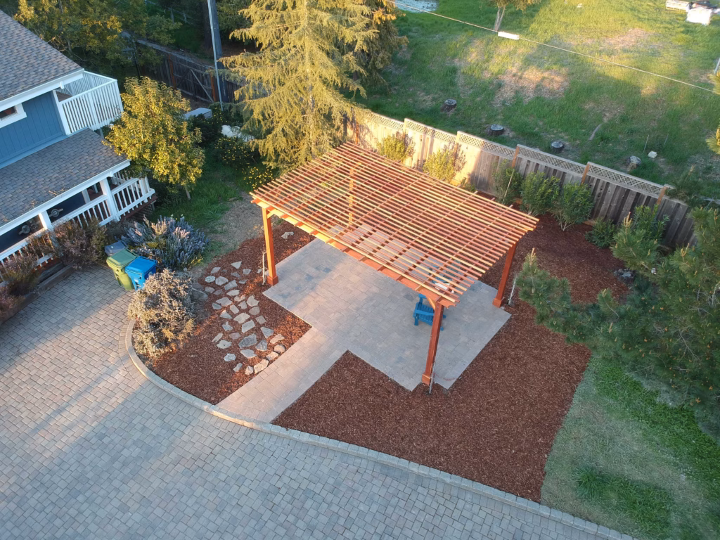 Timber Pergola, Paver Patio and Flagstone Path in Los Gatos