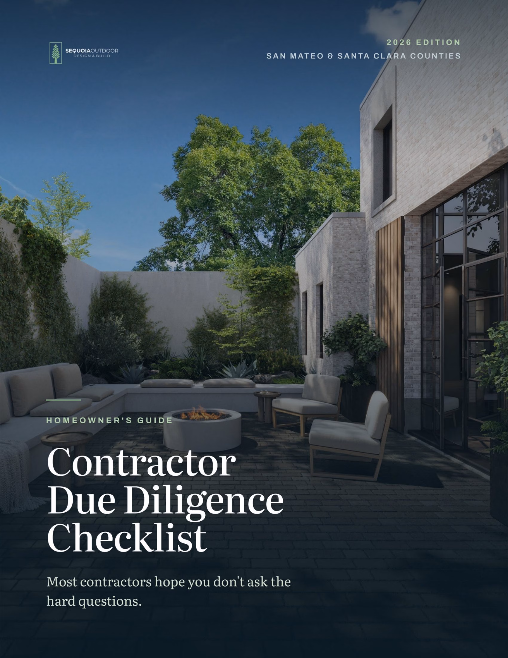 Cover of the Sequoia Outdoor Contractor Due Diligence Checklist, 2026 edition, for San Mateo and Santa Clara counties